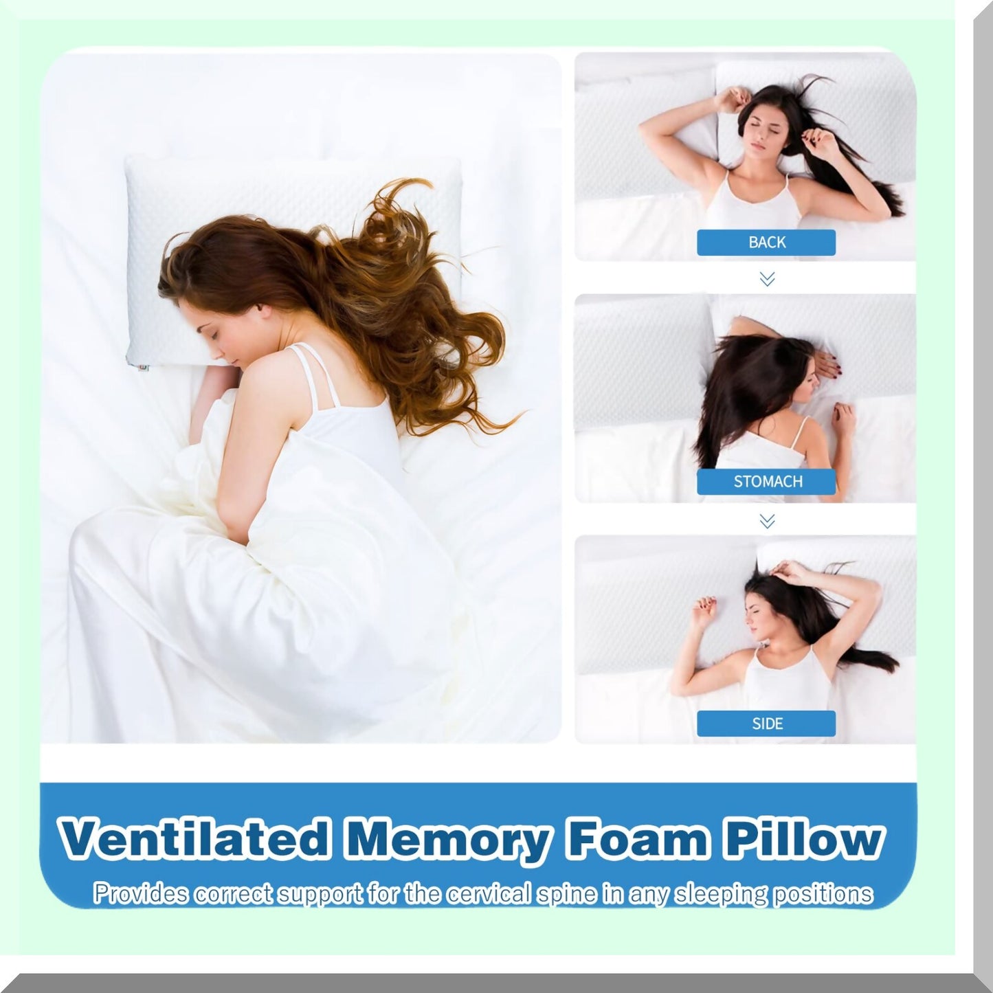 CoolGel Comfort Support Pillow - Firm Memory Foam Cervical Cooling Ventilated Pillow for Neck Pain Relief, Back & Side Sleepers - Washable Cover - Standard Size