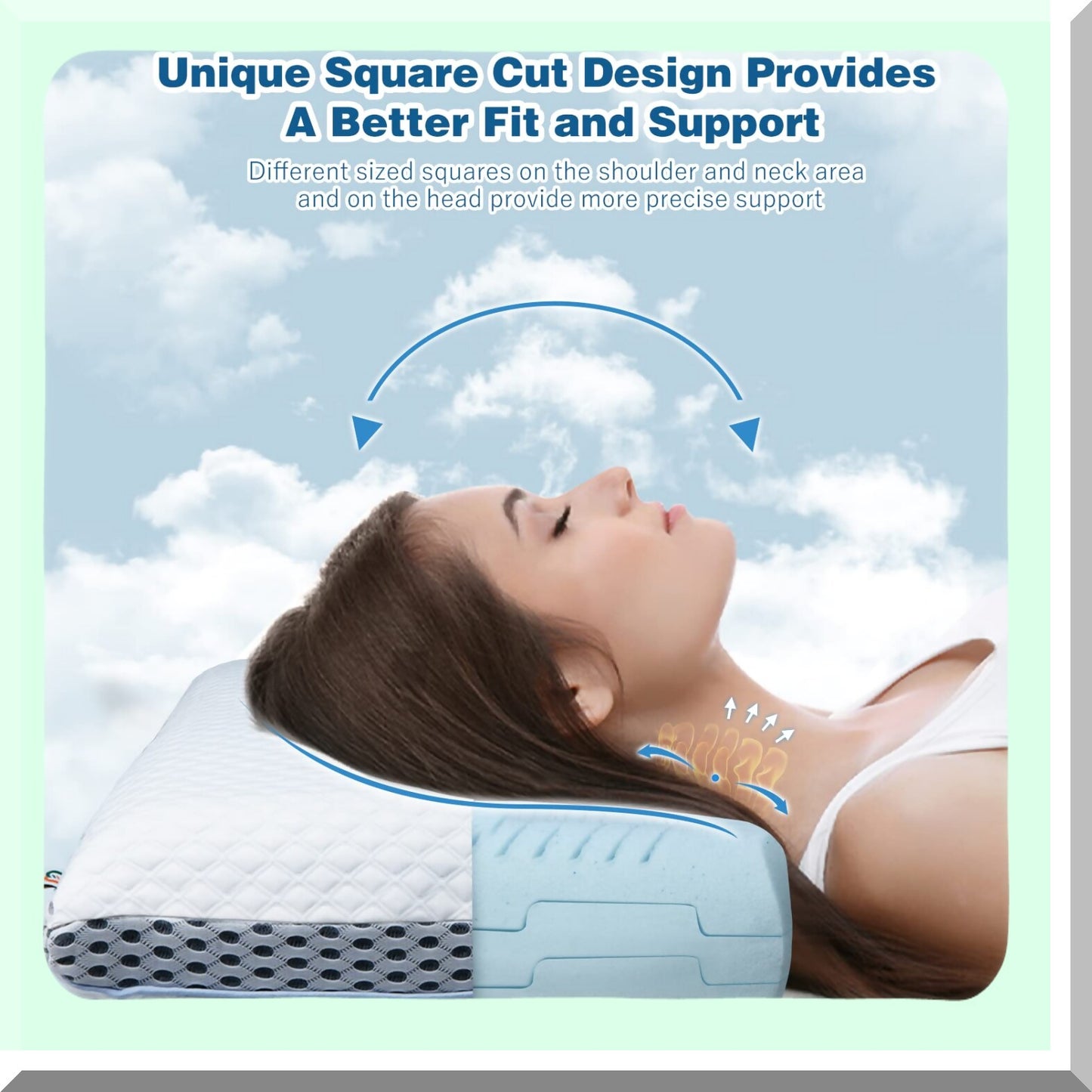 CoolGel Comfort Support Pillow - Firm Memory Foam Cervical Cooling Ventilated Pillow for Neck Pain Relief, Back & Side Sleepers - Washable Cover - Standard Size