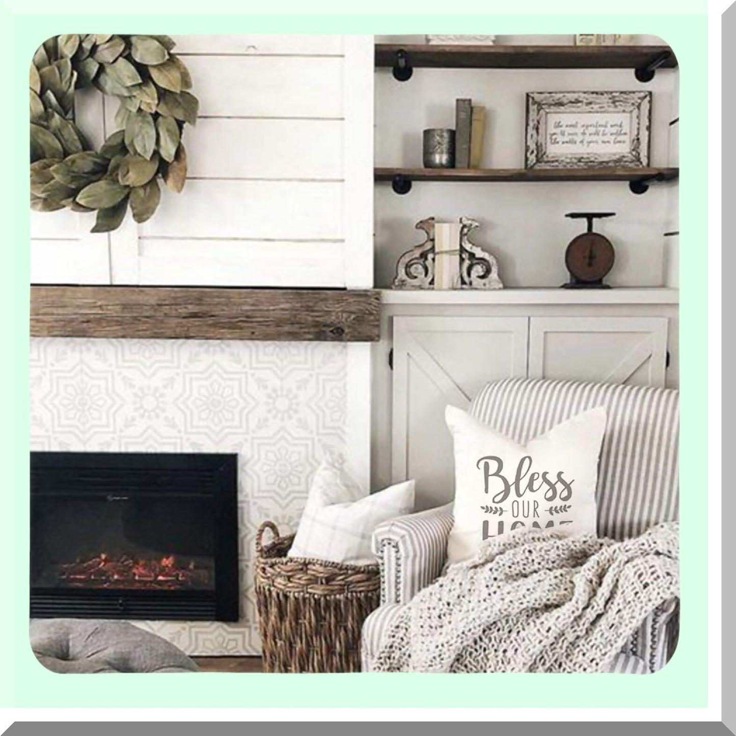 Rustic Farmhouse Blessings Pillow Set - 16x16 Inch Decorative Covers with Lamb's Ear, Grapevine Wreath, and Eucalyptus Vase Design for Couch or Sofa Décor - Farmhouse Home Decorations