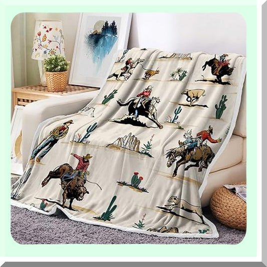 Wild West Cowboy Cactus Throw Blanket - Farmhouse Country Western Blanket for Couch, Sofa, or Bed (50" x 60")"