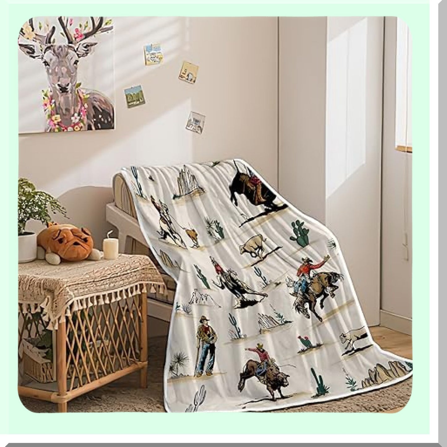 Wild West Cowboy Cactus Throw Blanket - Farmhouse Country Western Blanket for Couch, Sofa, or Bed (50" x 60")"