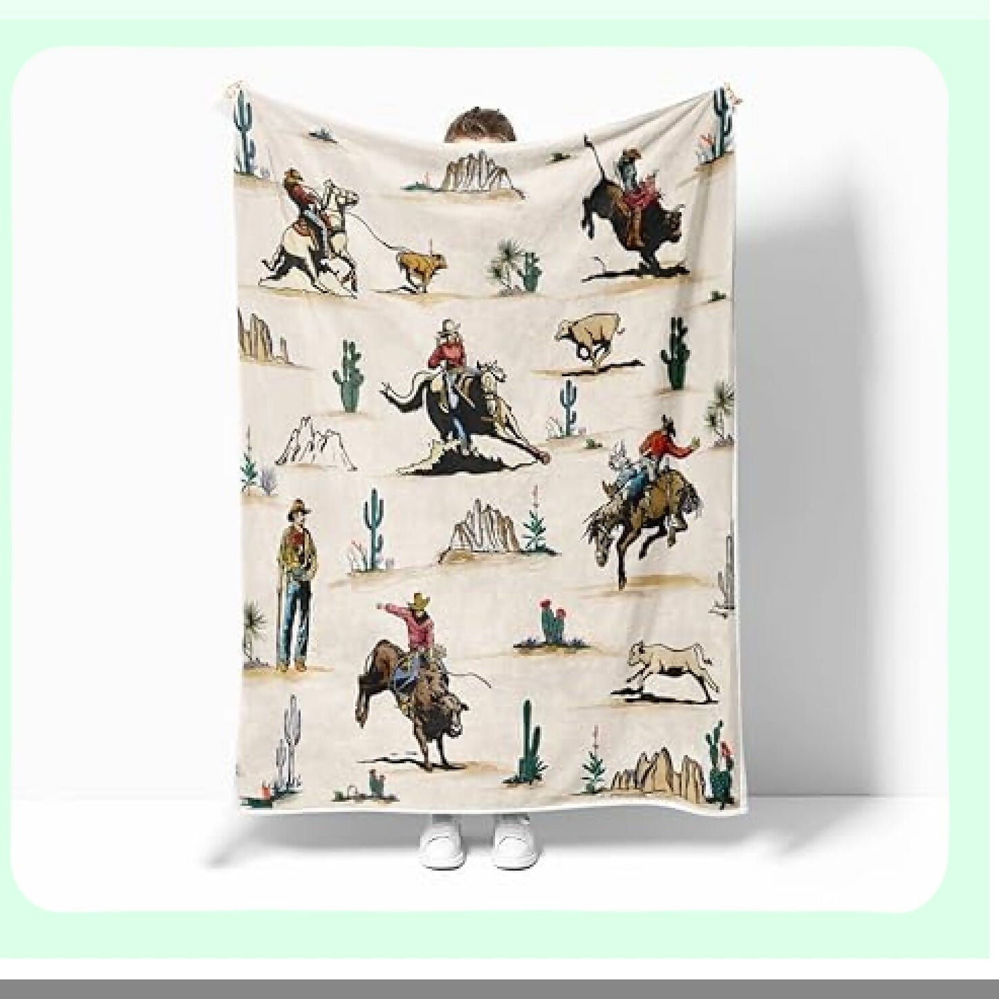 Wild West Cowboy Cactus Throw Blanket - Farmhouse Country Western Blanket for Couch, Sofa, or Bed (50" x 60")"