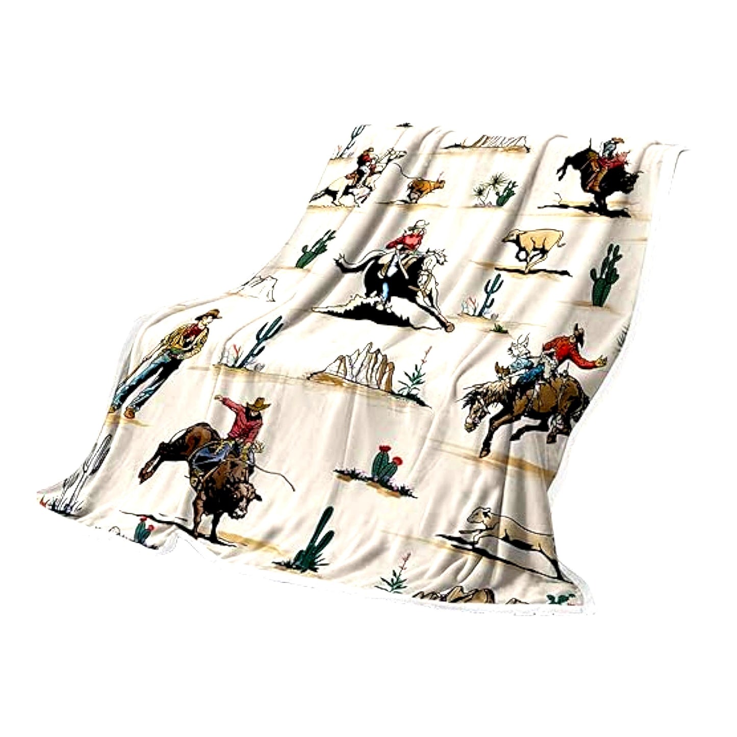 Wild West Cowboy Cactus Throw Blanket - Farmhouse Country Western Blanket for Couch, Sofa, or Bed (50" x 60")"
