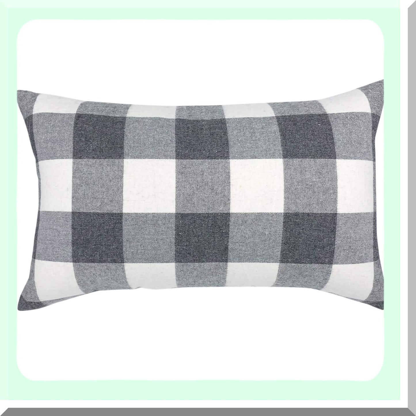 Retro Buffalo Plaid Farmhouse Linen Cushion Cover - Grey/White Checkers Tartan Decorative Throw Pillow Case for Sofa 12 x 20 Inch