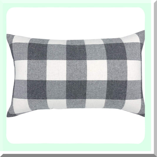 Retro Buffalo Plaid Farmhouse Linen Cushion Cover - Grey/White Checkers Tartan Decorative Throw Pillow Case for Sofa 12 x 20 Inch