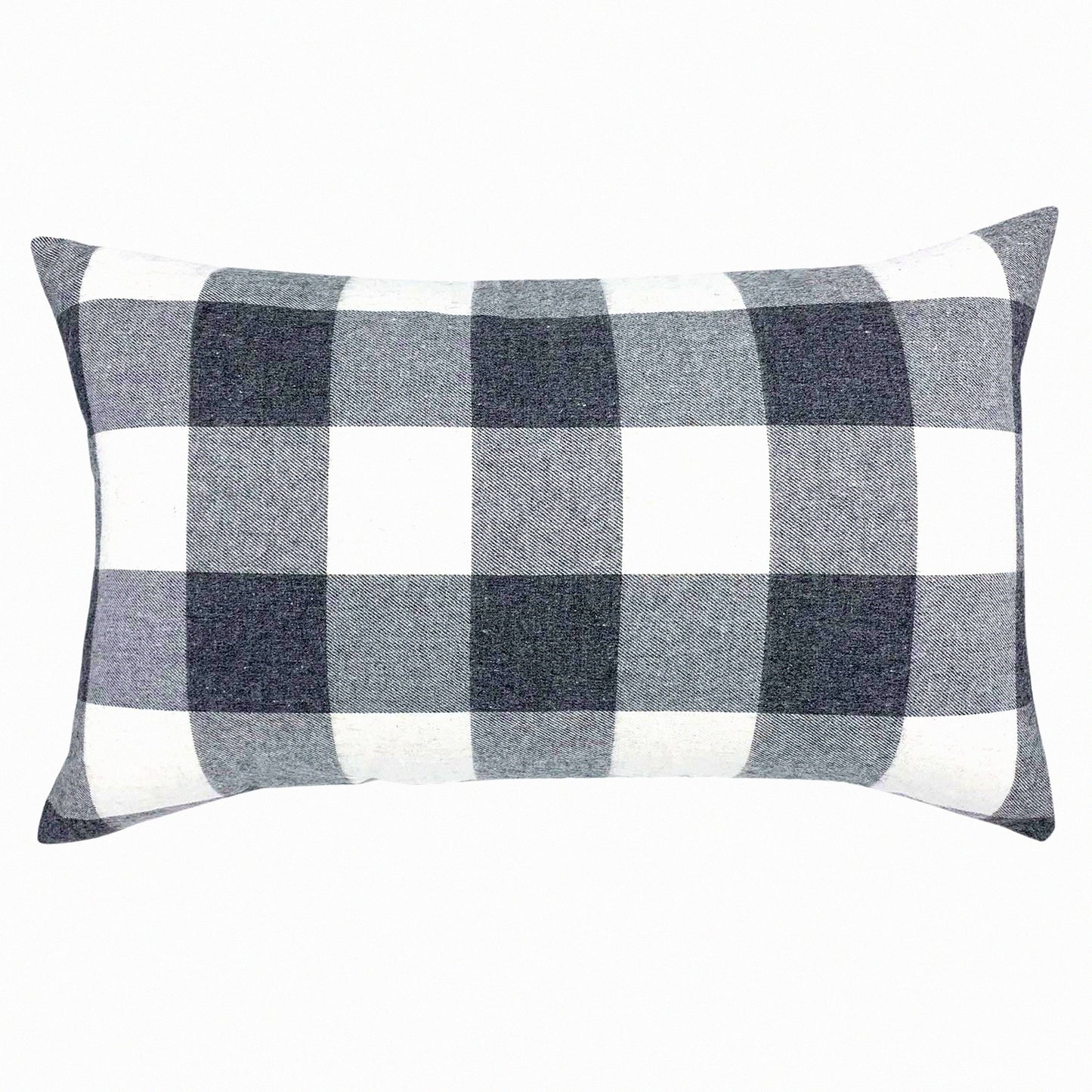 Retro Buffalo Plaid Farmhouse Linen Cushion Cover - Grey/White Checkers Tartan Decorative Throw Pillow Case for Sofa 12 x 20 Inch
