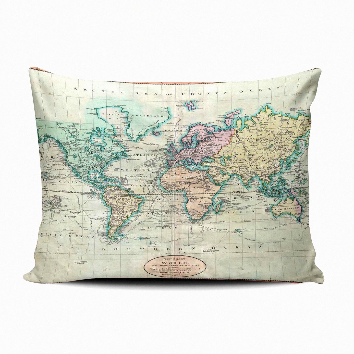 World Map Wanderlust Pillowcase - Customized Decorative Throw Pillow Cover - 16x24 Inches - Unique Global Travel Decor - Personalized Rectangle Case