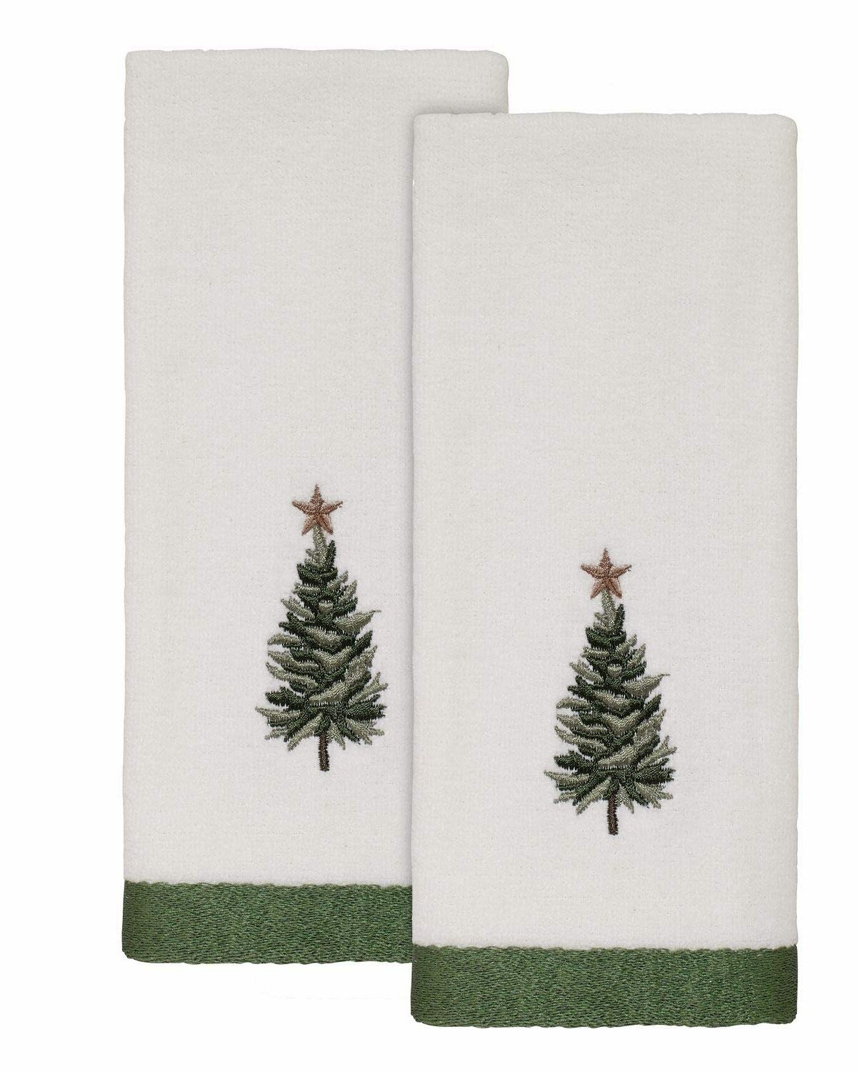 Fingertip Towels Set of 2 Cotton Green White