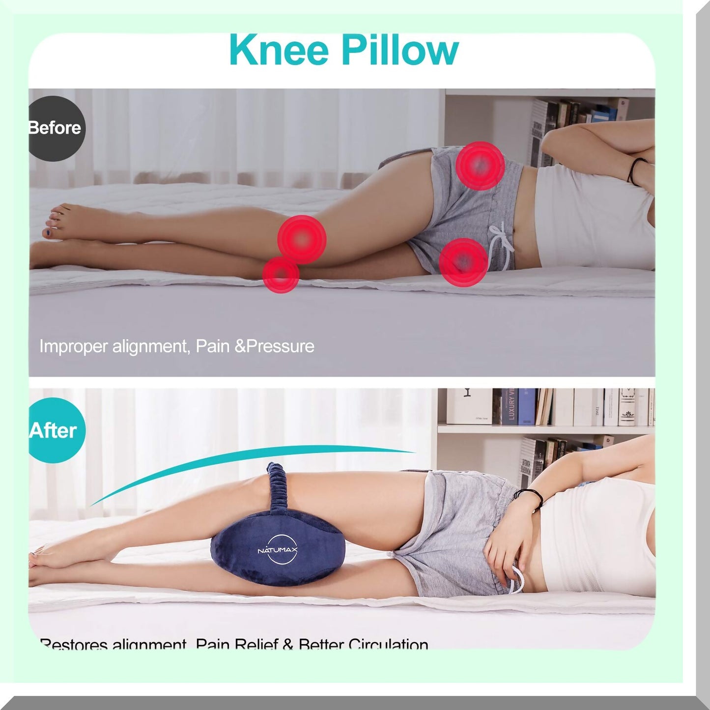 OrthoSleep Comfort Knee Pillow - Sciatica Relief for Side Sleepers. Memory Foam Leg Pillow for Back, Leg, Pregnancy, Hip & Joint Pain. Includes Sleep Mask & Ear Plugs.