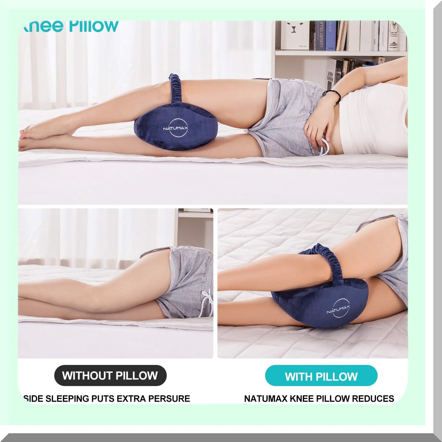 OrthoSleep Comfort Knee Pillow - Sciatica Relief for Side Sleepers. Memory Foam Leg Pillow for Back, Leg, Pregnancy, Hip & Joint Pain. Includes Sleep Mask & Ear Plugs.