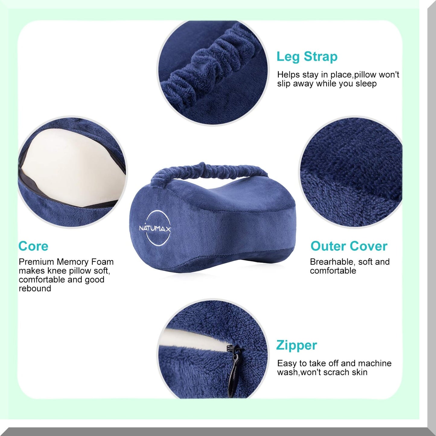 OrthoSleep Comfort Knee Pillow - Sciatica Relief for Side Sleepers. Memory Foam Leg Pillow for Back, Leg, Pregnancy, Hip & Joint Pain. Includes Sleep Mask & Ear Plugs.