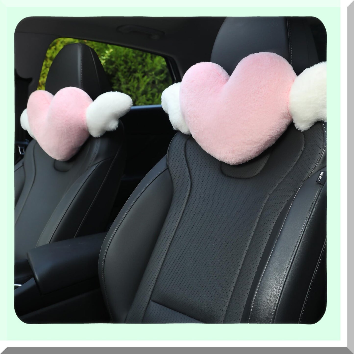 Angel Wing Heart Rest Pillow - 2 Pack Cute Car Headrest Cushion for Driving & Traveling - Soft Kawaii Neck Support - Pink Love Decor