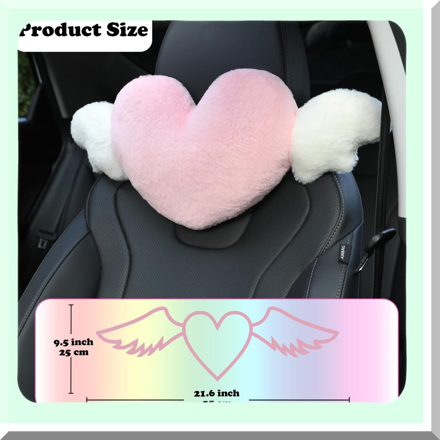 Angel Wing Heart Rest Pillow - 2 Pack Cute Car Headrest Cushion for Driving & Traveling - Soft Kawaii Neck Support - Pink Love Decor