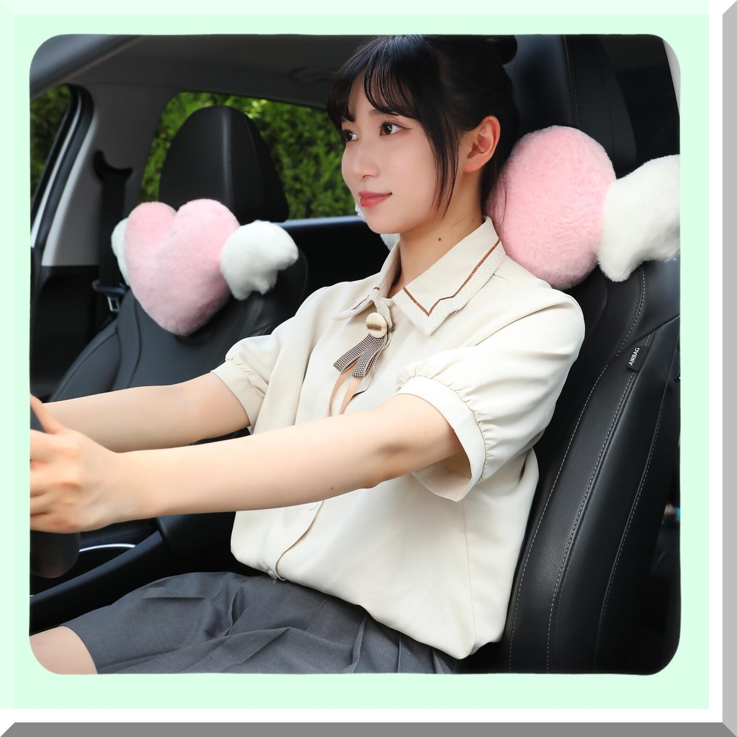 Angel Wing Heart Rest Pillow - 2 Pack Cute Car Headrest Cushion for Driving & Traveling - Soft Kawaii Neck Support - Pink Love Decor