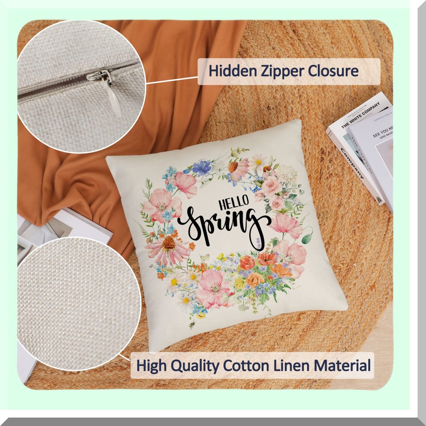 Floral Bliss Pillow Covers - Set of 4 Spring Summer Decorative Cushion Cases for Home Sofa Couch Outdoor Decor - 24x24 Flower Truck Bicycle