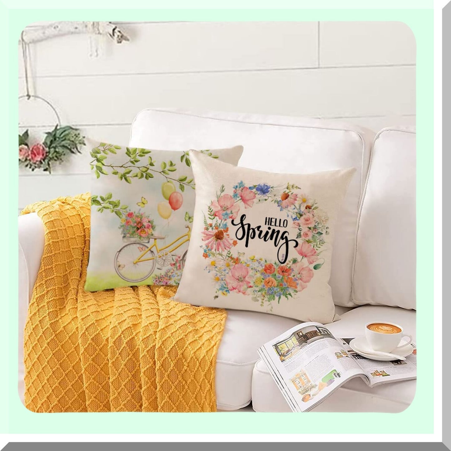 Floral Bliss Pillow Covers - Set of 4 Spring Summer Decorative Cushion Cases for Home Sofa Couch Outdoor Decor - 24x24 Flower Truck Bicycle