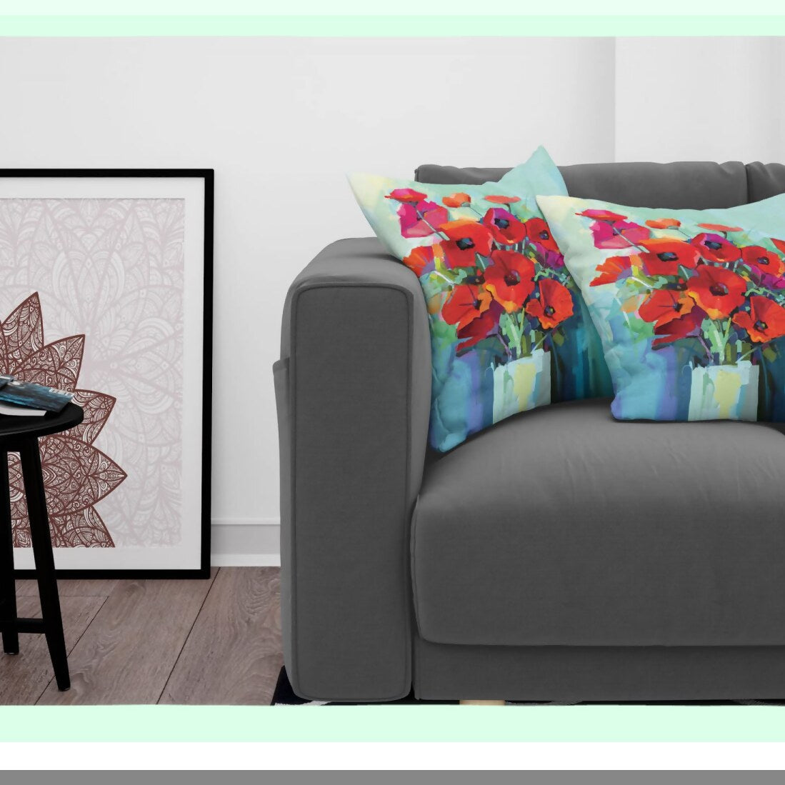 Poppy Bouquet Impressionist Throw Pillow Cover Set - Floral Painting Decorative Cushion Case Pack of 2, Double-Sided Zippered 16" Multicolor Digital Print