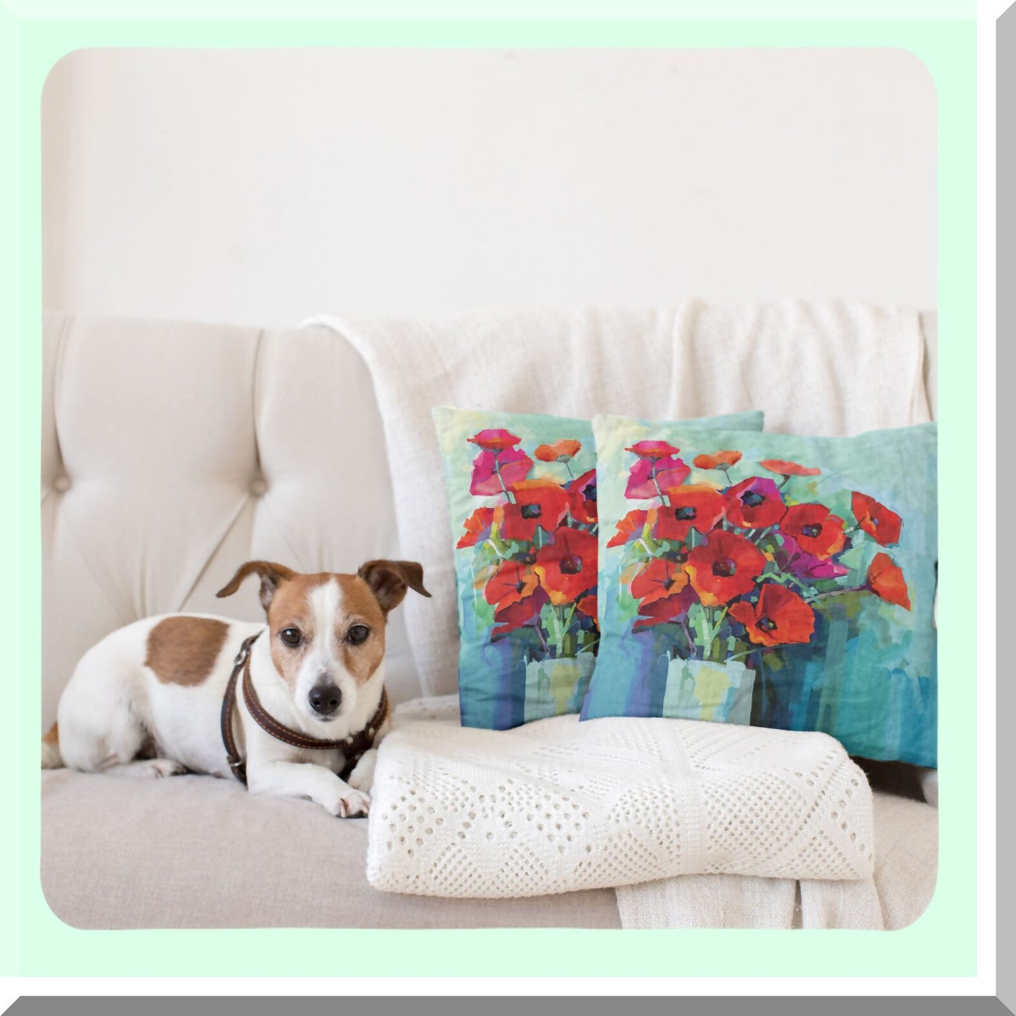 Poppy Bouquet Impressionist Throw Pillow Cover Set - Floral Painting Decorative Cushion Case Pack of 2, Double-Sided Zippered 16" Multicolor Digital Print