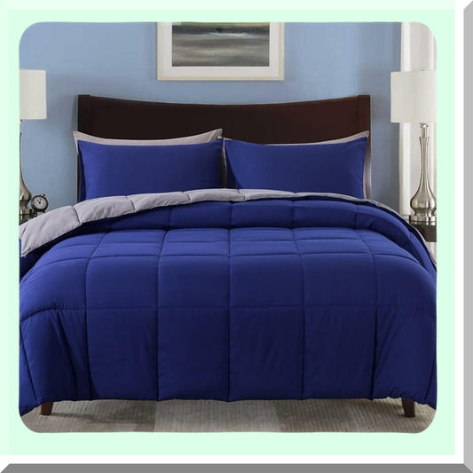 UltraSoft Down Alternative Comforter Set - Full Size 3 Piece Quilted Bedding Bundle with 2 Pillow Shams - Lightweight All Season Duvet Insert in Blue/Grey Color Palette