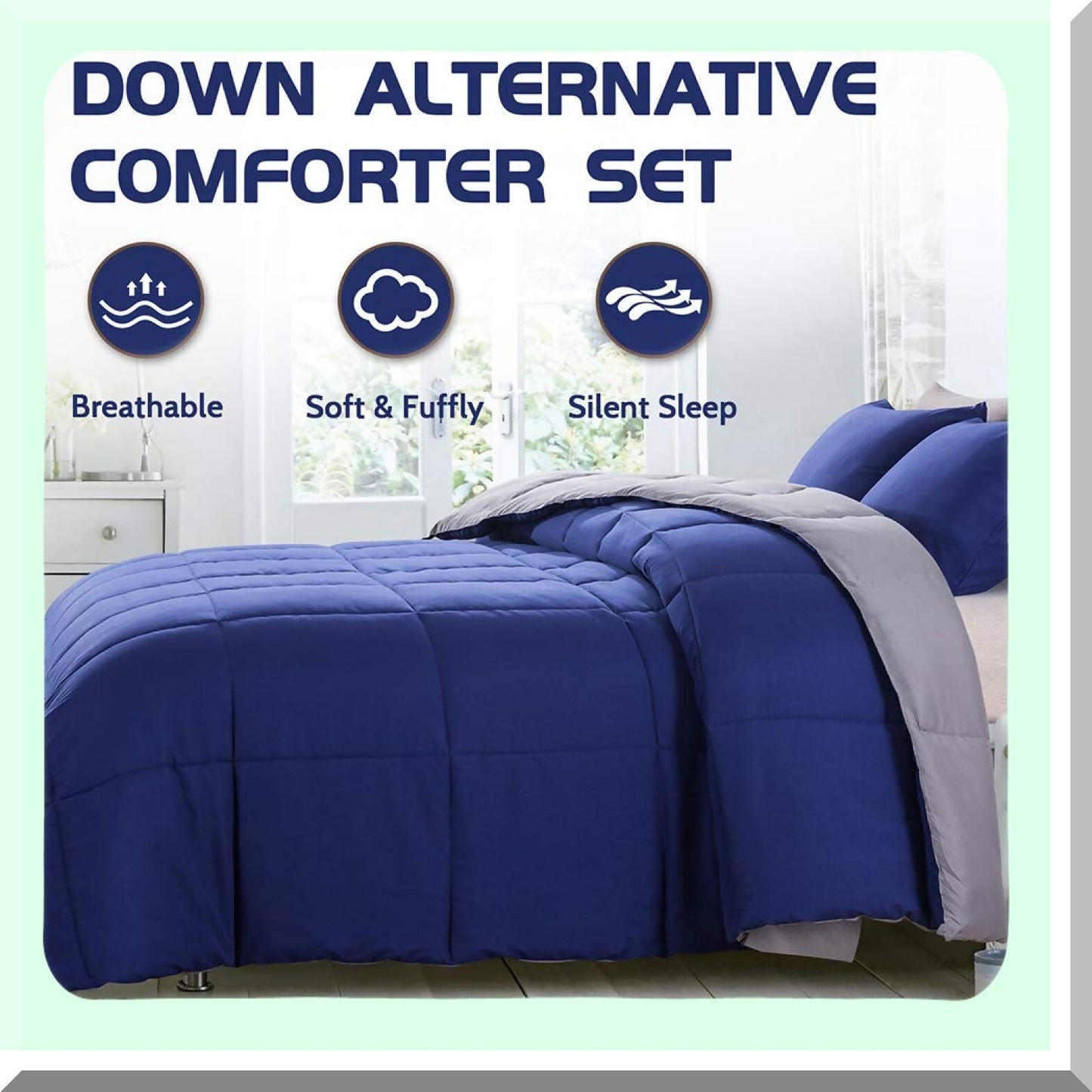 UltraSoft Down Alternative Comforter Set - Full Size 3 Piece Quilted Bedding Bundle with 2 Pillow Shams - Lightweight All Season Duvet Insert in Blue/Grey Color Palette