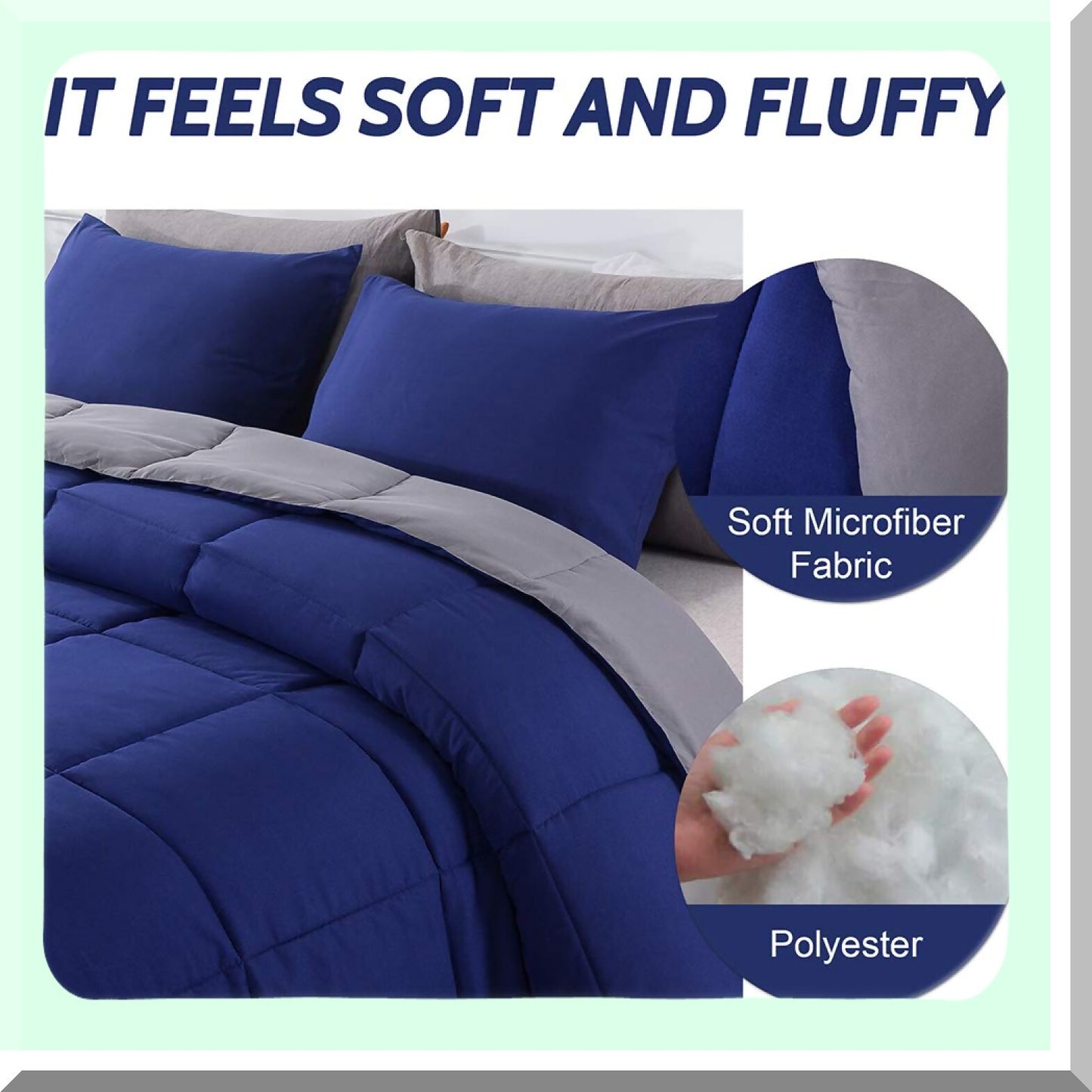 UltraSoft Down Alternative Comforter Set - Full Size 3 Piece Quilted Bedding Bundle with 2 Pillow Shams - Lightweight All Season Duvet Insert in Blue/Grey Color Palette