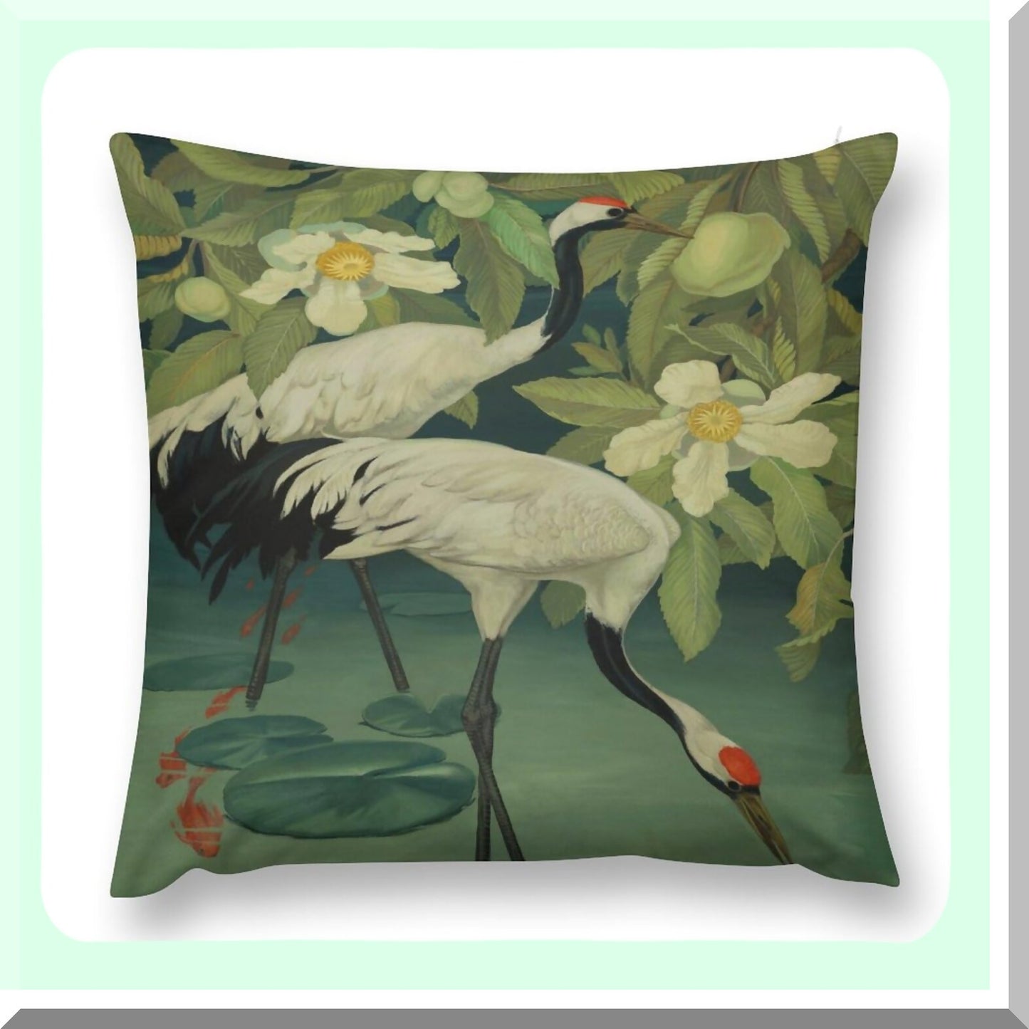 Cranes Velvet Throw Pillow - 18x18 Inch Double Sided Zipper Cushion Cover for Couch Sofa Bed Outdoor - Soft Decor Case