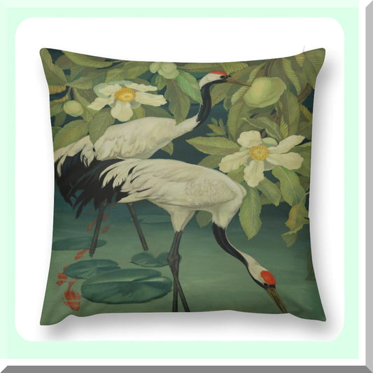 Cranes Velvet Throw Pillow - 18x18 Inch Double Sided Zipper Cushion Cover for Couch Sofa Bed Outdoor - Soft Decor Case