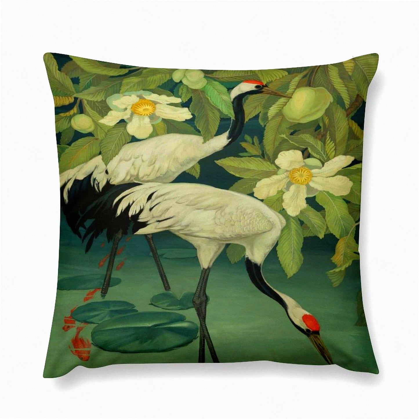 Cranes Velvet Throw Pillow - 18x18 Inch Double Sided Zipper Cushion Cover for Couch Sofa Bed Outdoor - Soft Decor Case