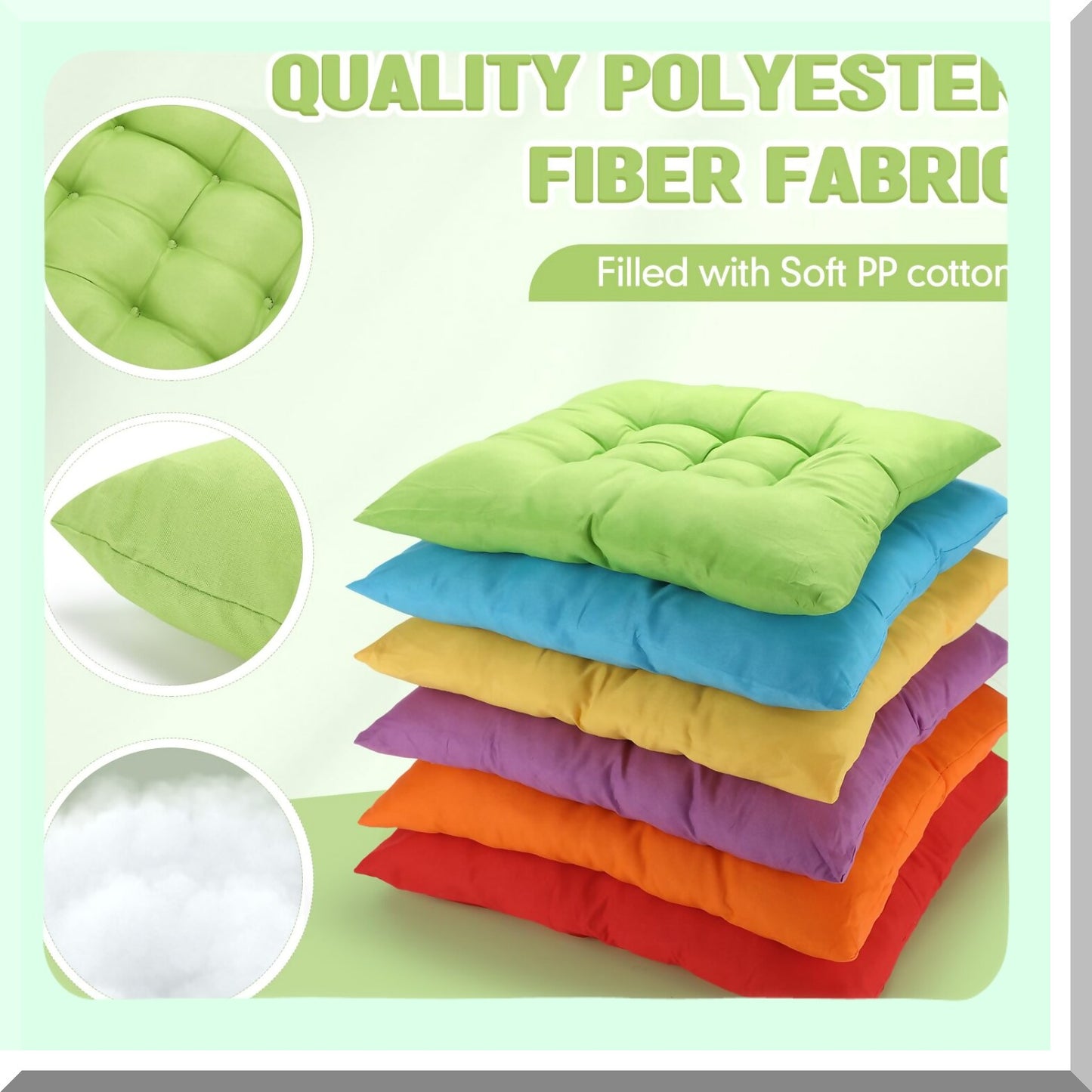 Colorful Tufted Meditation Cushions - Set of 12 Large Square Floor Pillows for Adults & Kids. Thick, Flexible Seating Mats for Yoga, Living Room, Classroom.