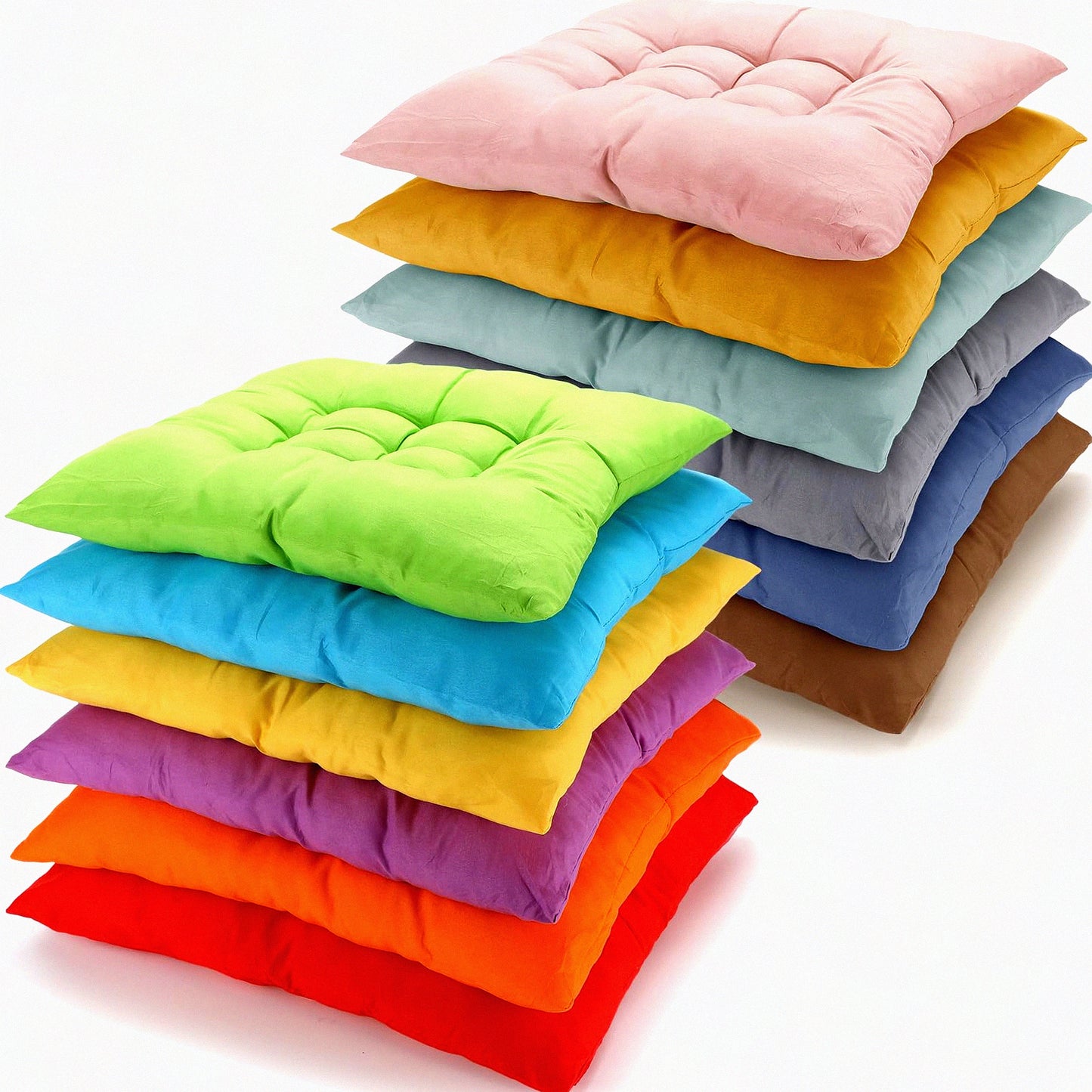 Colorful Tufted Meditation Cushions - Set of 12 Large Square Floor Pillows for Adults & Kids. Thick, Flexible Seating Mats for Yoga, Living Room, Classroom.