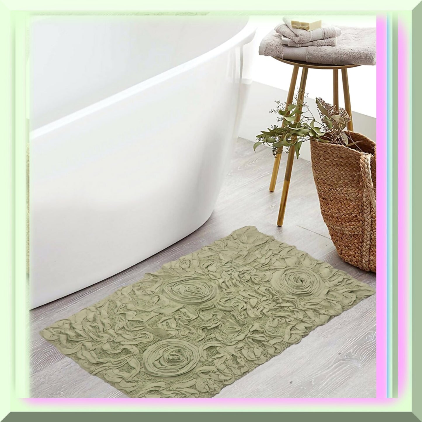 100% Cotton Green Bath Rug 21"x34"