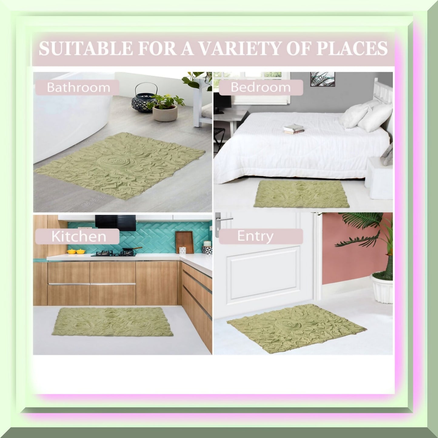100% Cotton Green Bath Rug 21"x34"