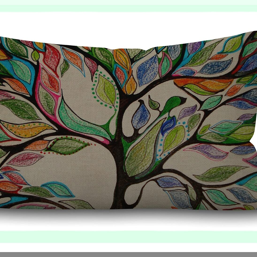 Colorful Tree Farmhouse Lumbar Pillow Cover - Cotton Linen Throw Cushion for Sofa Home Decor - Oblong 12x20 Inches - Colorful Life Theme