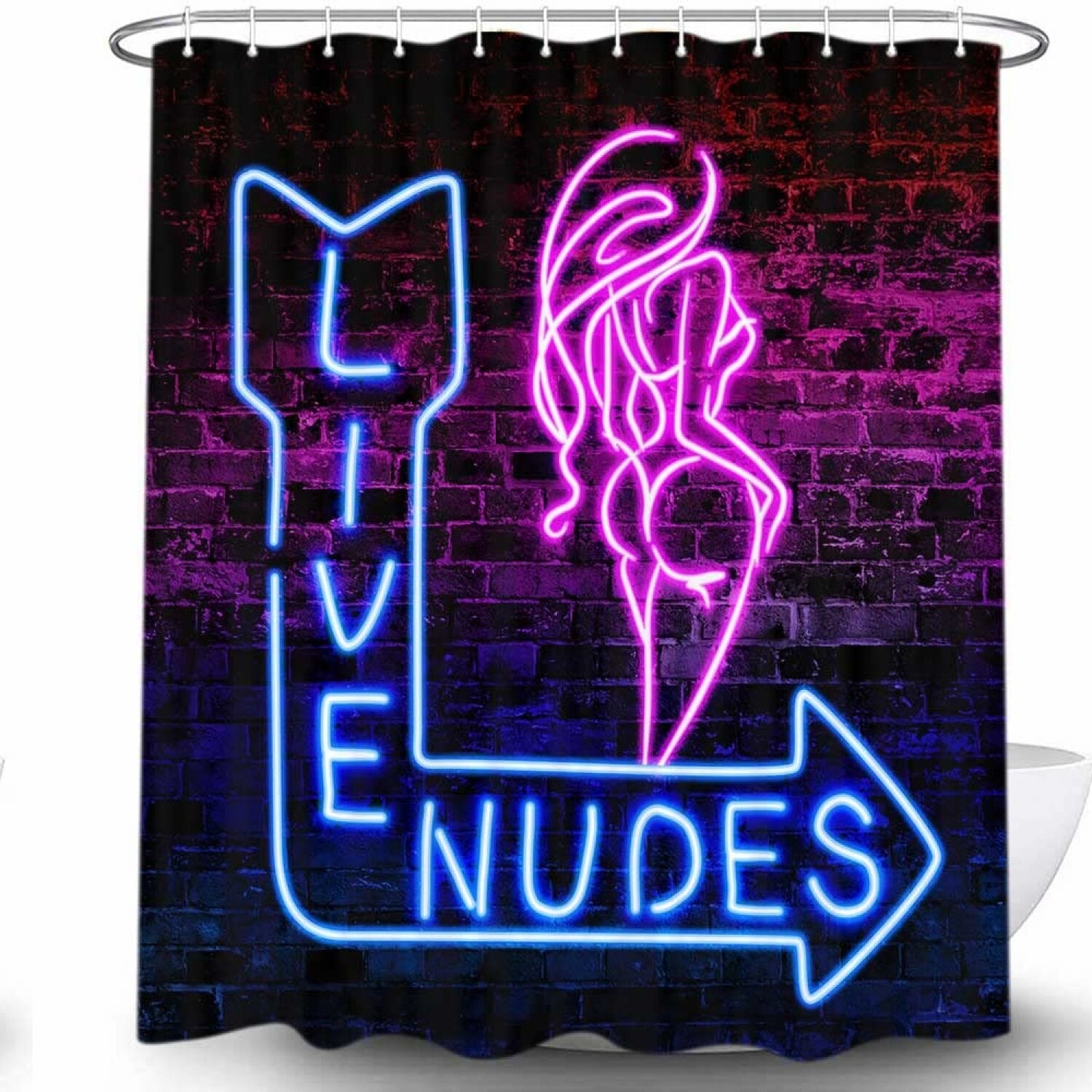 Funny Live Nudes Shower Curtain Set, Blue Red Brick Wall, Waterproof Fabric, 72x78 inches