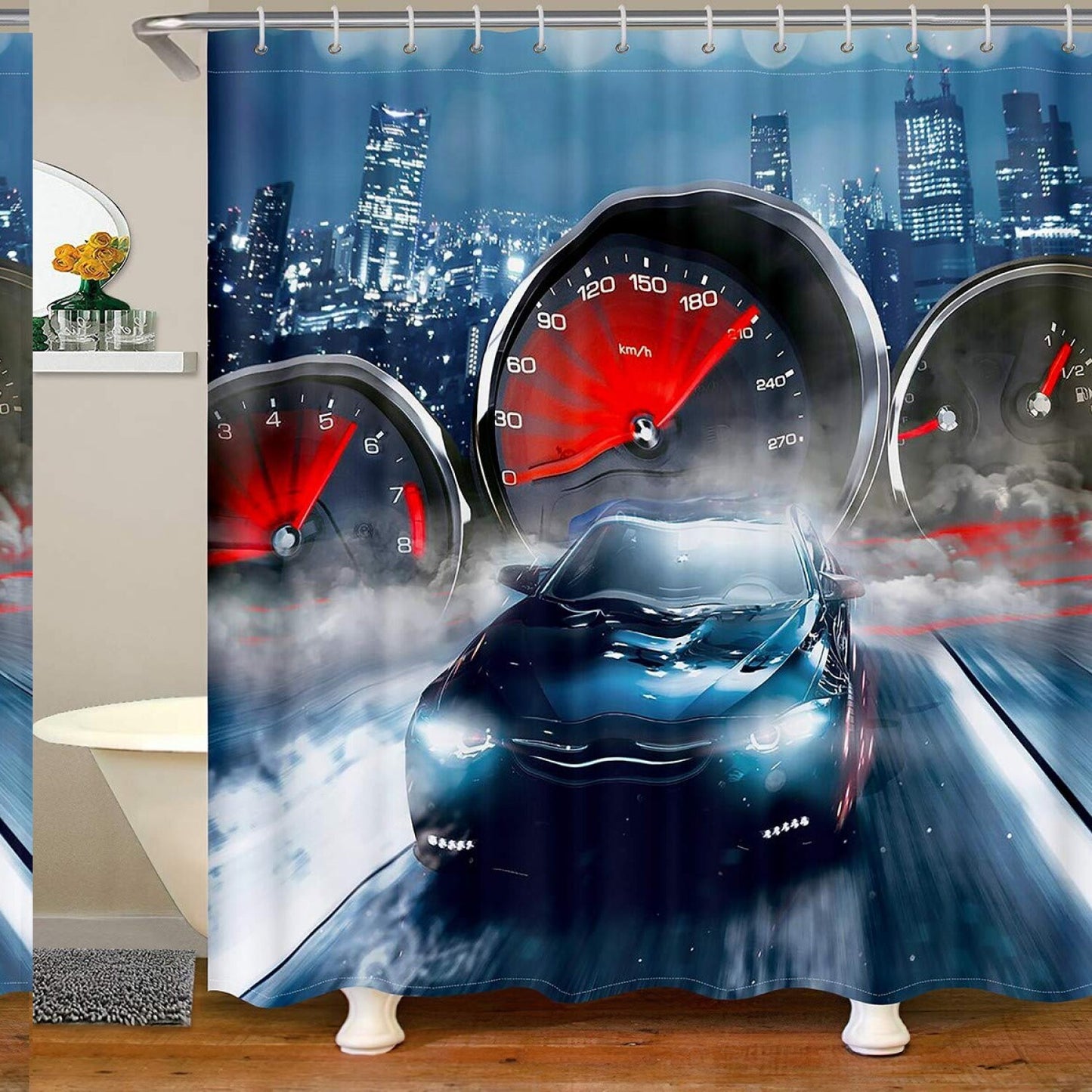 Sports Car Waterproof Shower Curtain 72x72 Blue