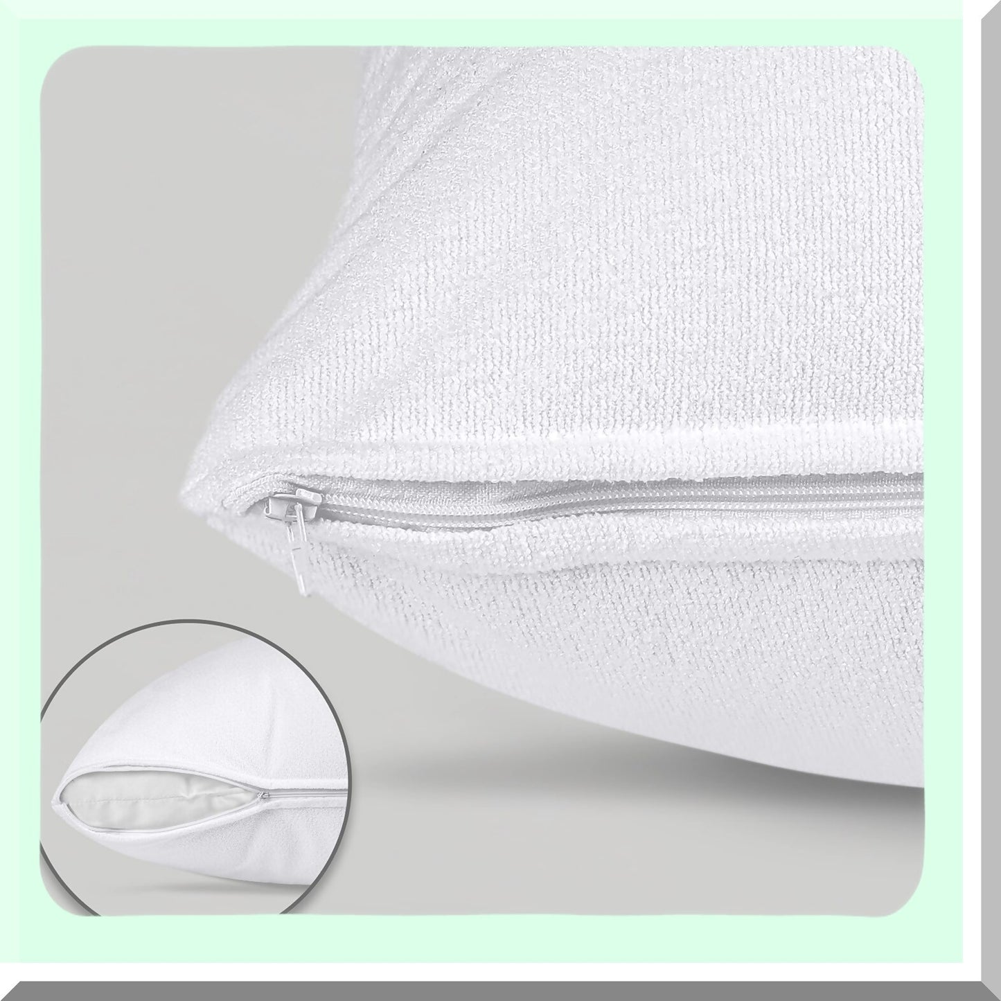AquaGuard Pillow Armor - Waterproof Zippered Pillow Protectors (2 Pack) - Terry Cloth Pillow Covers - Bed Bug & Dust Mite Resistant