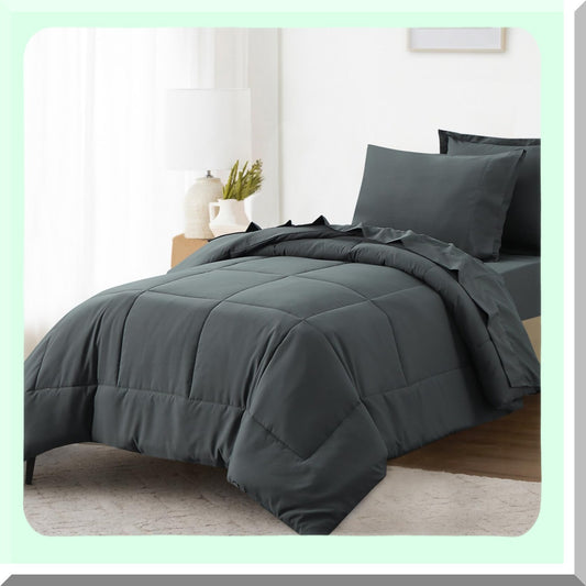 Dark Grey Twin Comforter Set - 5 Piece Bedding Bundle: Comforter, Sheets, Bed in a Bag - All Season Twin Size Bed Set - Cozy Bedroom Essentials