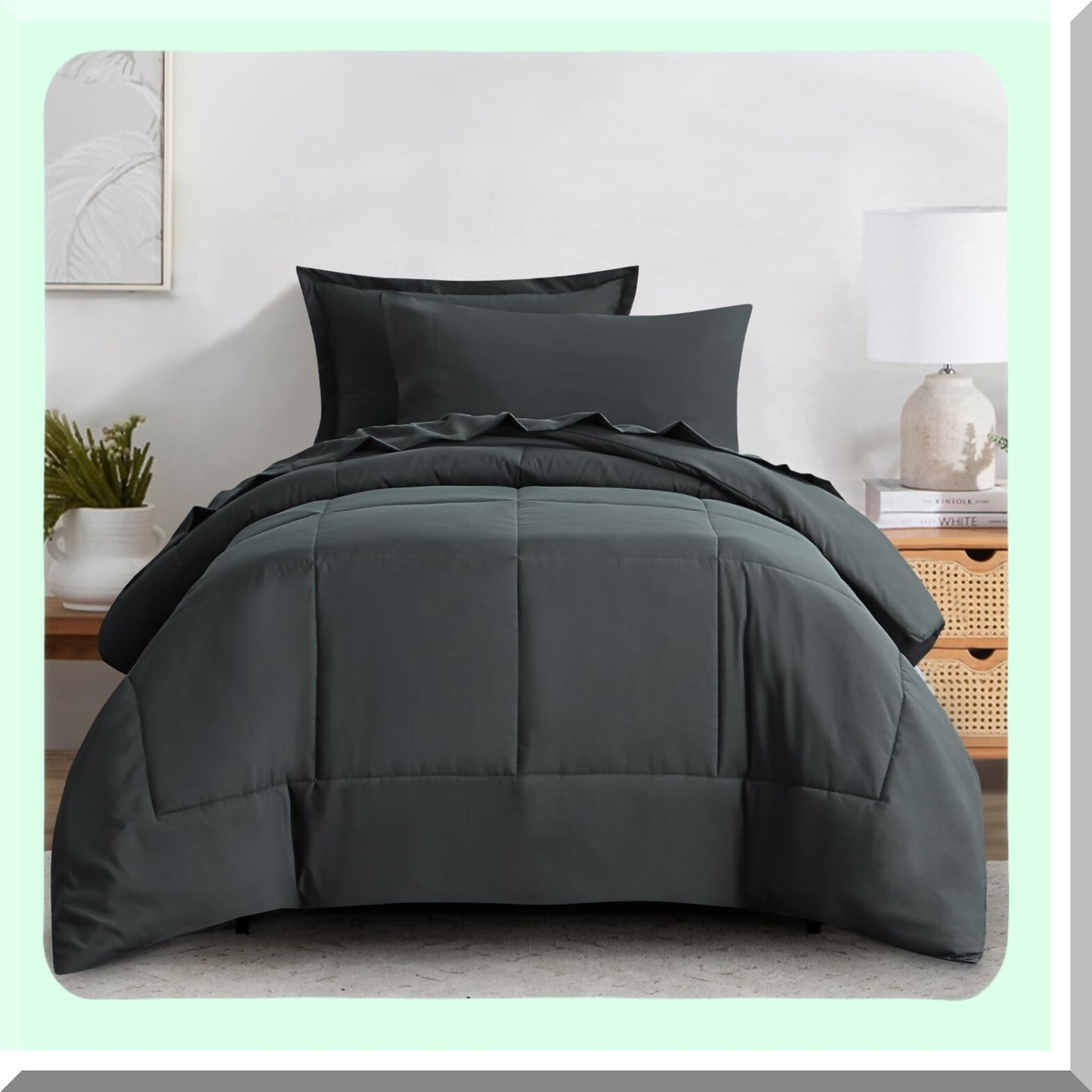 Dark Grey Twin Comforter Set - 5 Piece Bedding Bundle: Comforter, Sheets, Bed in a Bag - All Season Twin Size Bed Set - Cozy Bedroom Essentials