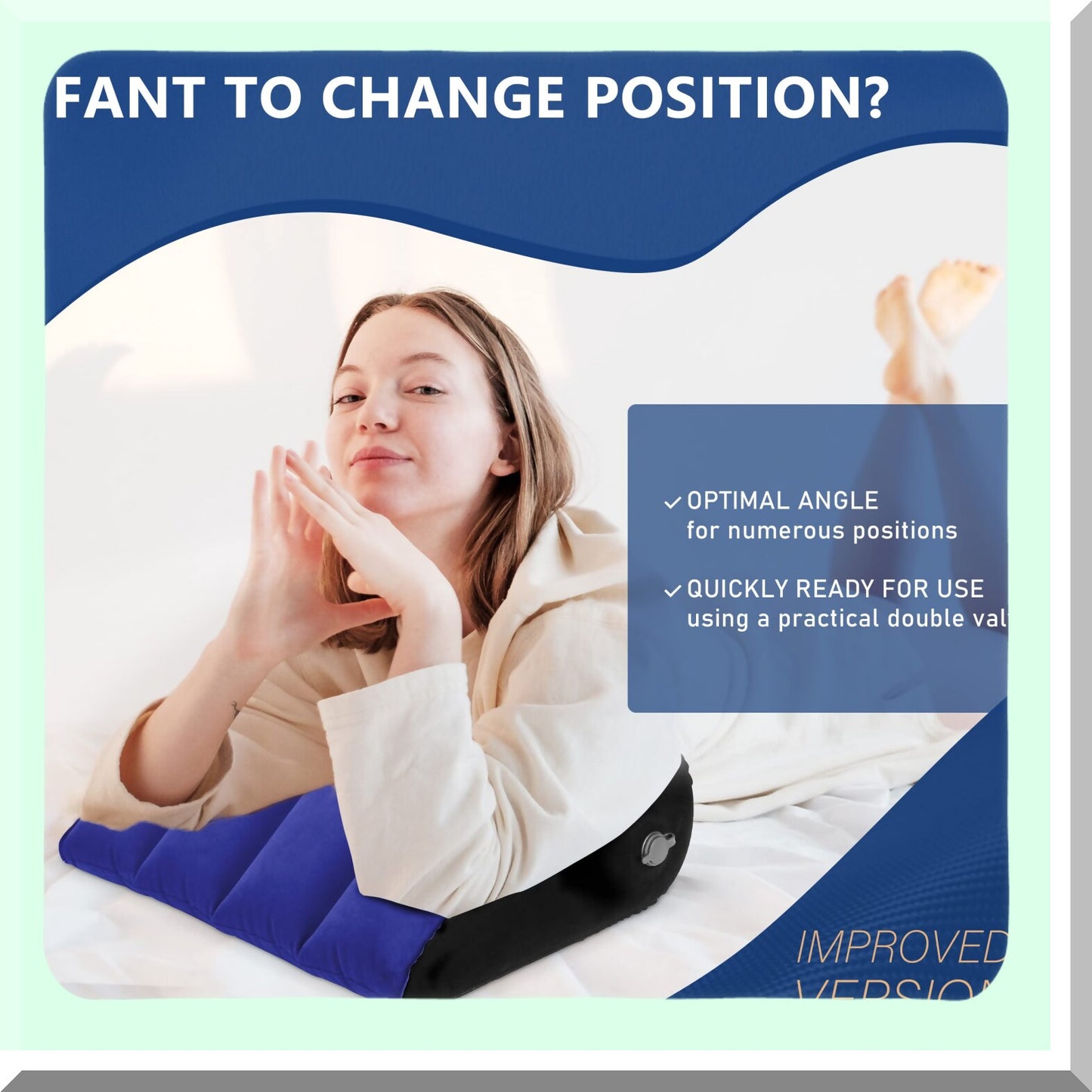 Inflatable SleepEase Wedge Pillow - Portable Body Positioner for Leg Elevation & Comfort. Lightweight Cushion for Bed, Travel, Camping. Fast Inflate/Deflate, Blue Color.