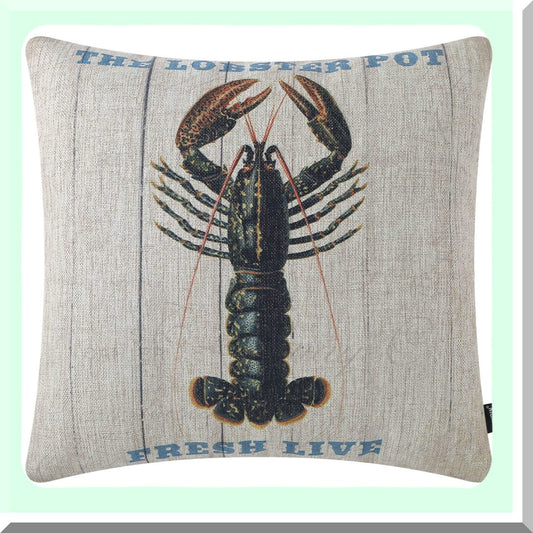 Nautical Sealife Decor Pillowcase - Lobster Print Cushion Cover for Couch Sofa - 18x18 Inch Throw Case - Square PL824TR - Home Decor Accent