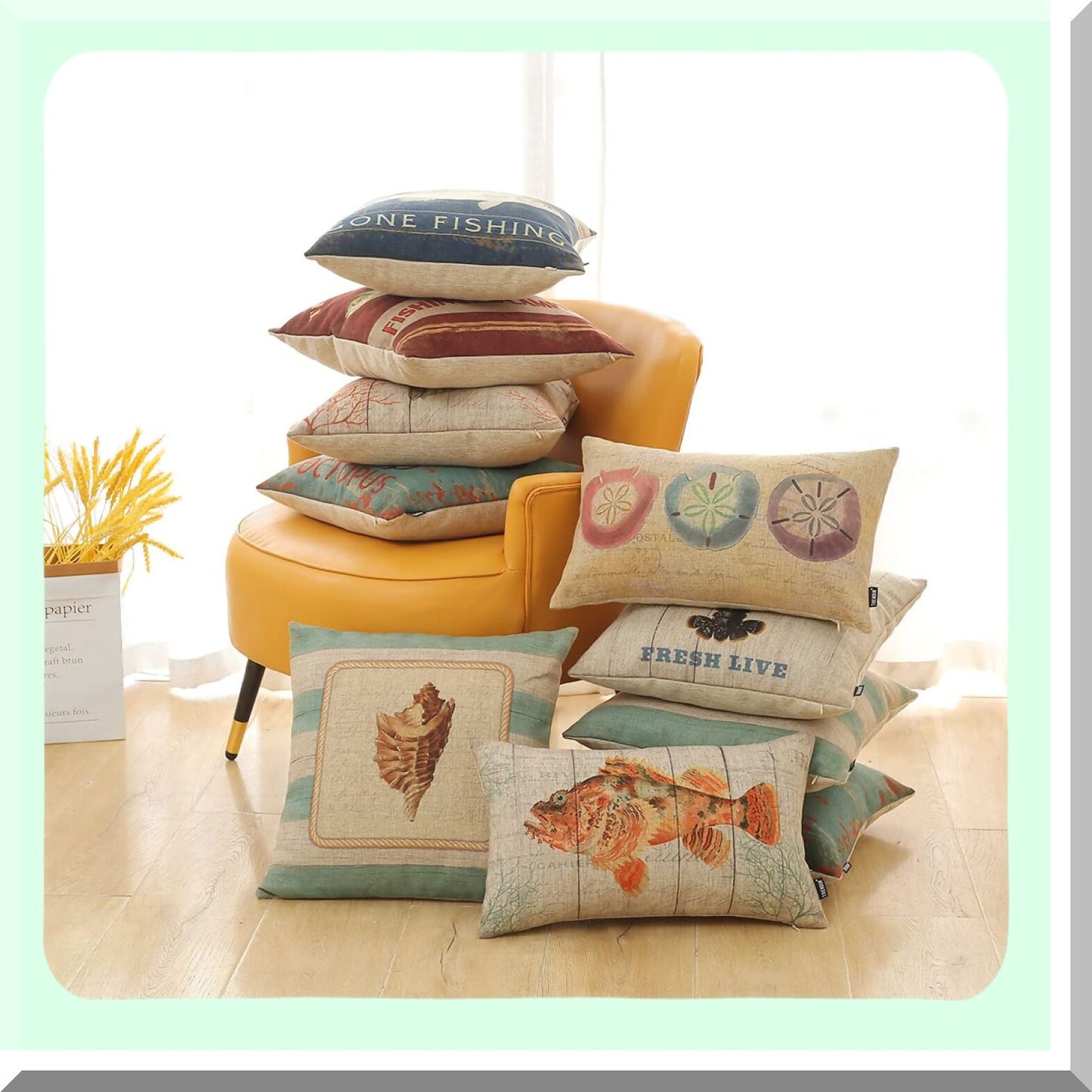 Nautical Sealife Decor Pillowcase - Lobster Print Cushion Cover for Couch Sofa - 18x18 Inch Throw Case - Square PL824TR - Home Decor Accent