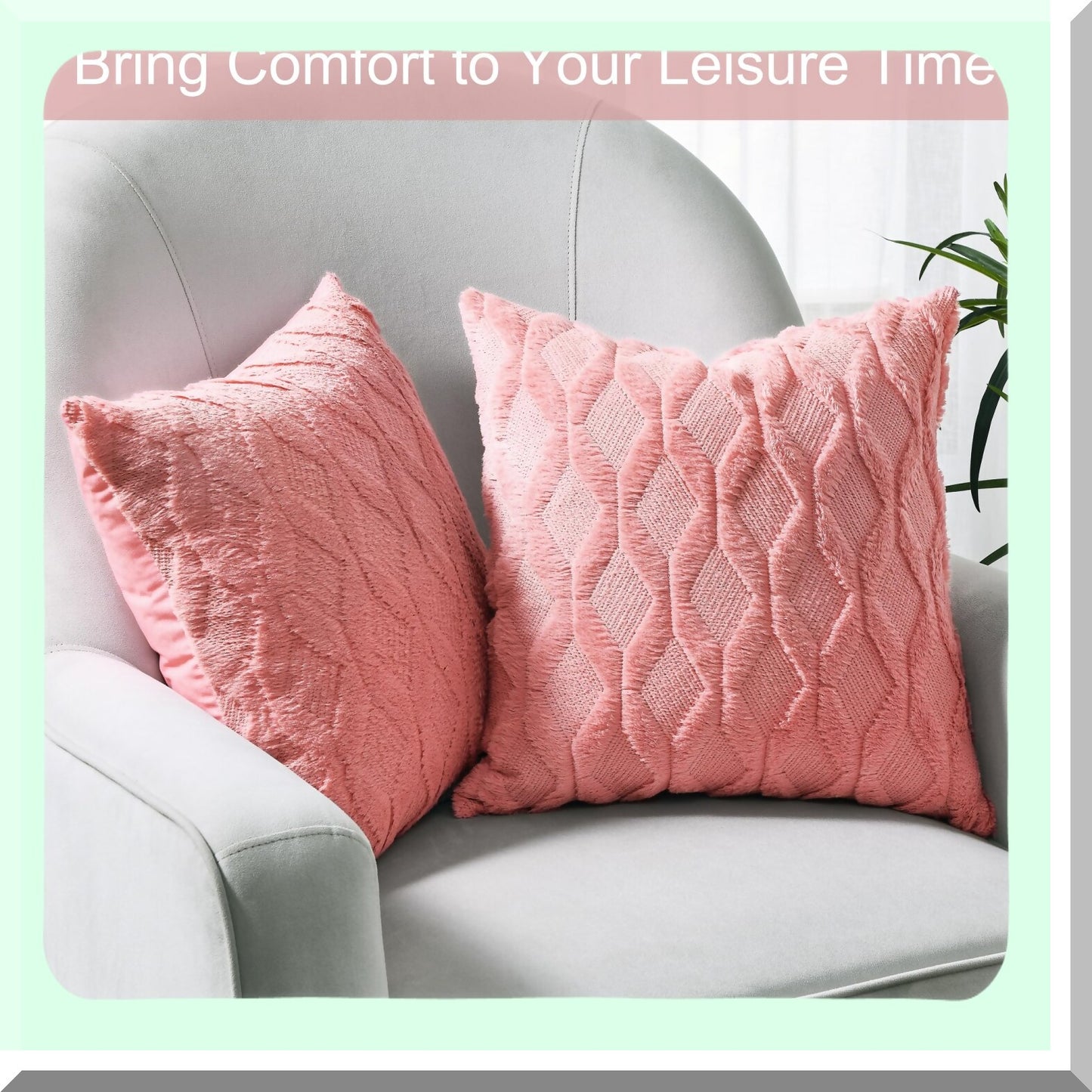 Velvet Farmhouse Cushion Covers - Set of 2 Decorative Boho Pillow Cases for Couch - Soft Plush Square Throw Pillowcases 18x18 Inches in Coral Red