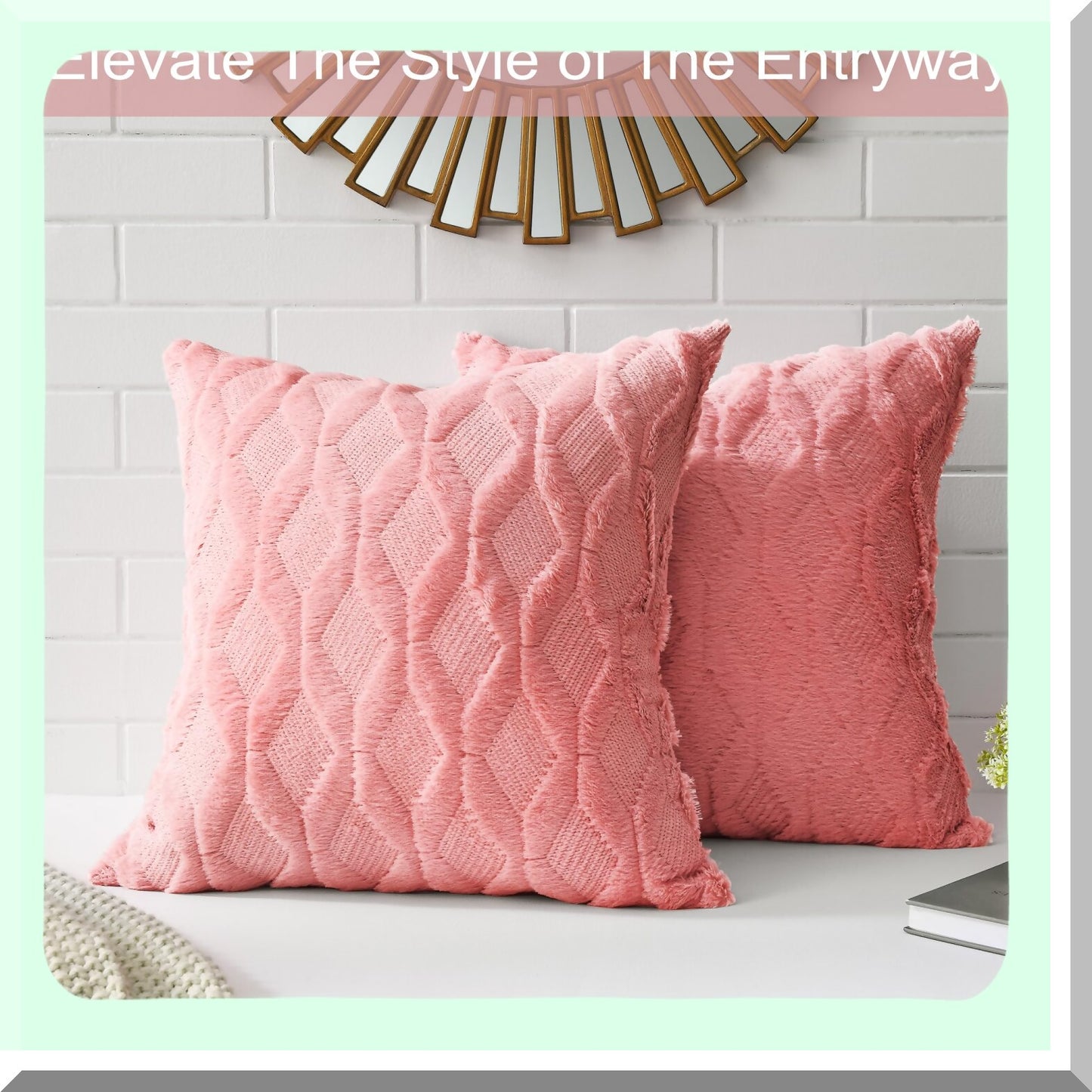 Velvet Farmhouse Cushion Covers - Set of 2 Decorative Boho Pillow Cases for Couch - Soft Plush Square Throw Pillowcases 18x18 Inches in Coral Red