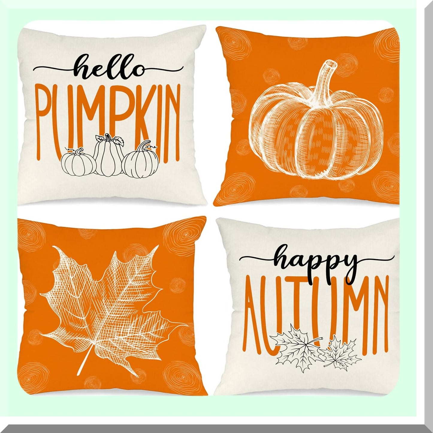 Autumn Harvest Decor Set - 16x16 Fall Pillow Covers (Set of 4) - Maple Leaf Pumpkin Holiday Cushion Covers - Thanksgiving Sofa Decor - Home Bedroom Accent