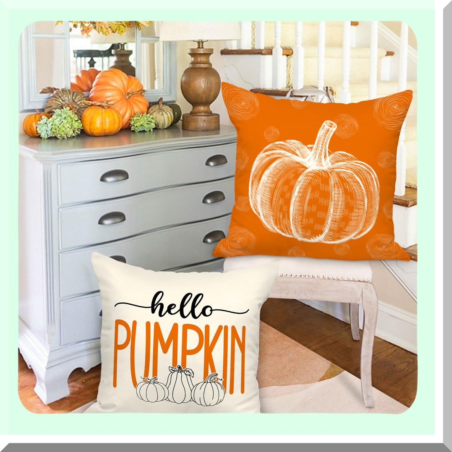 Autumn Harvest Decor Set - 16x16 Fall Pillow Covers (Set of 4) - Maple Leaf Pumpkin Holiday Cushion Covers - Thanksgiving Sofa Decor - Home Bedroom Accent