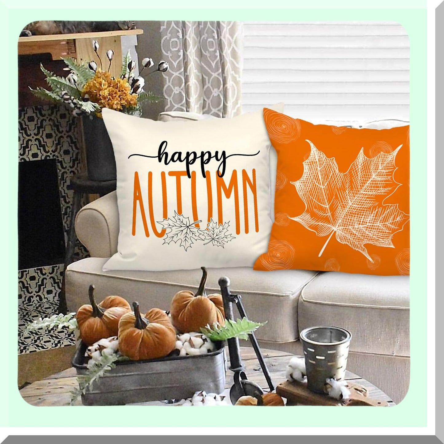 Autumn Harvest Decor Set - 16x16 Fall Pillow Covers (Set of 4) - Maple Leaf Pumpkin Holiday Cushion Covers - Thanksgiving Sofa Decor - Home Bedroom Accent