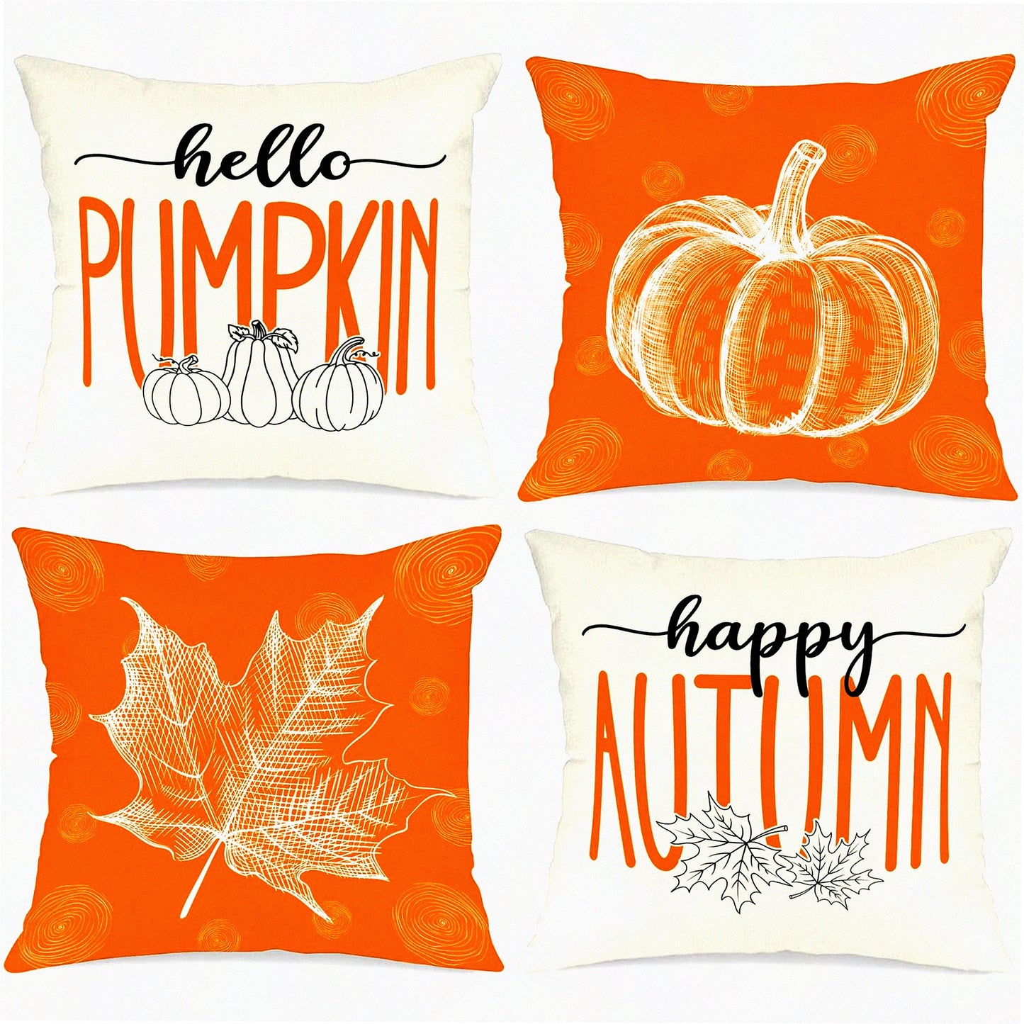 Autumn Harvest Decor Set - 16x16 Fall Pillow Covers (Set of 4) - Maple Leaf Pumpkin Holiday Cushion Covers - Thanksgiving Sofa Decor - Home Bedroom Accent