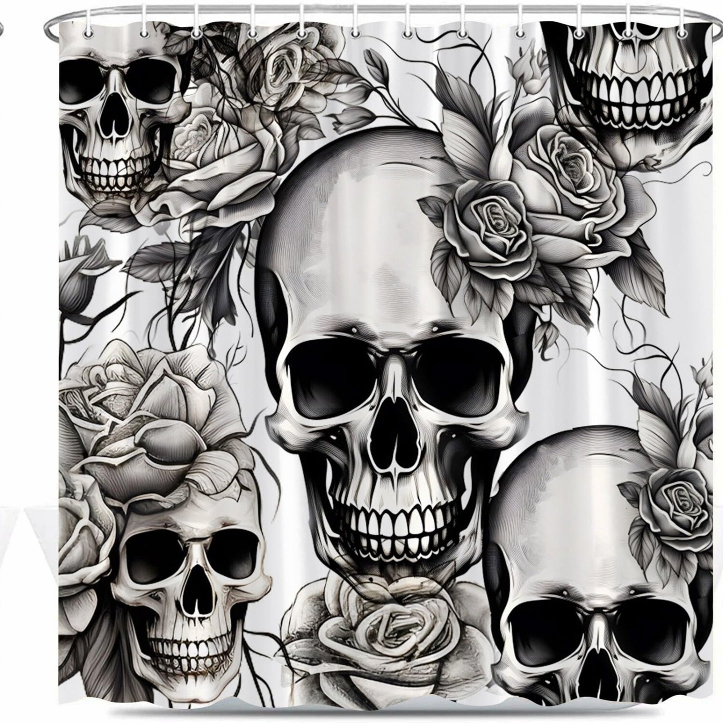 Gothic Skull Shower Curtain Black 70x70 Inch