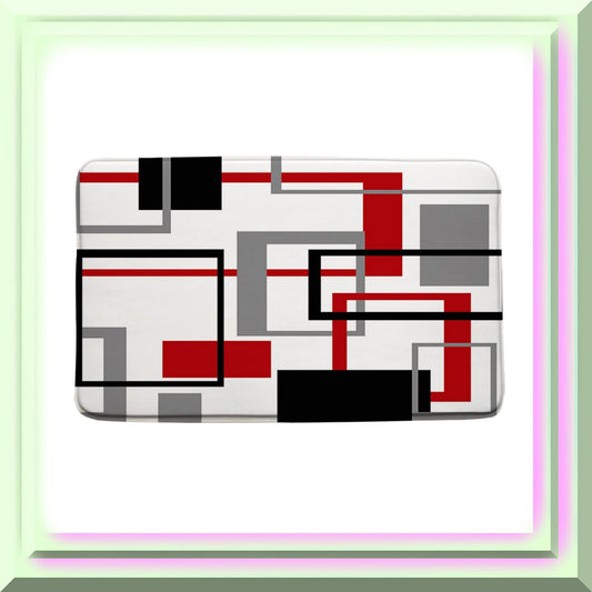 Red Black Geometric Bath Mat 17.8"x29.5"