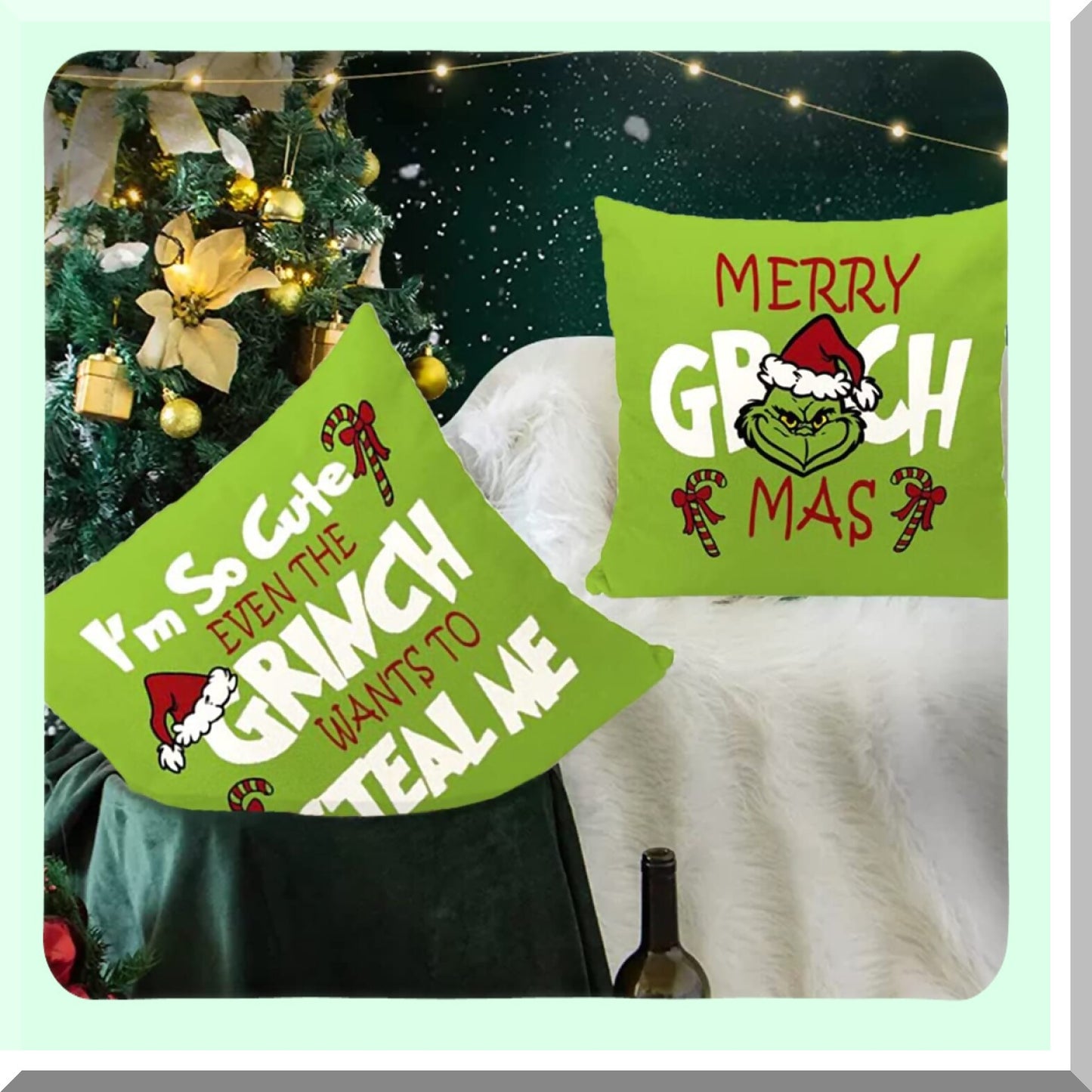 Winter Wonderland Pillow Cover Set - 18x18 Decorative Xmas Throw Pillow Covers for Home Decor - Festive Holiday Linen Couch Decoration Pack of 4